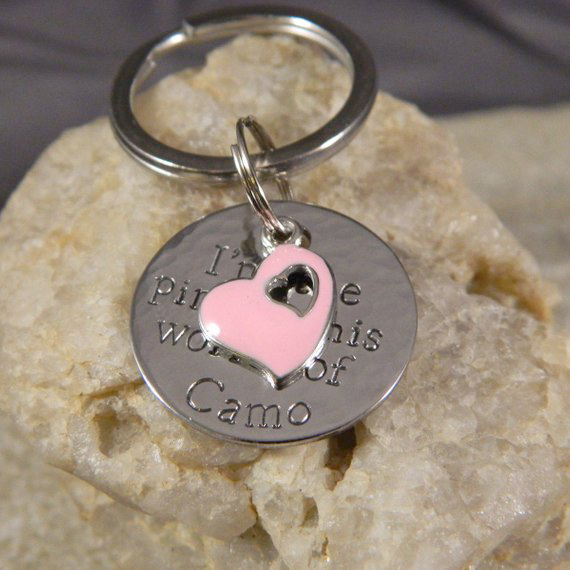 I am The Pink in HIs World of Camo Handstamped Keychain